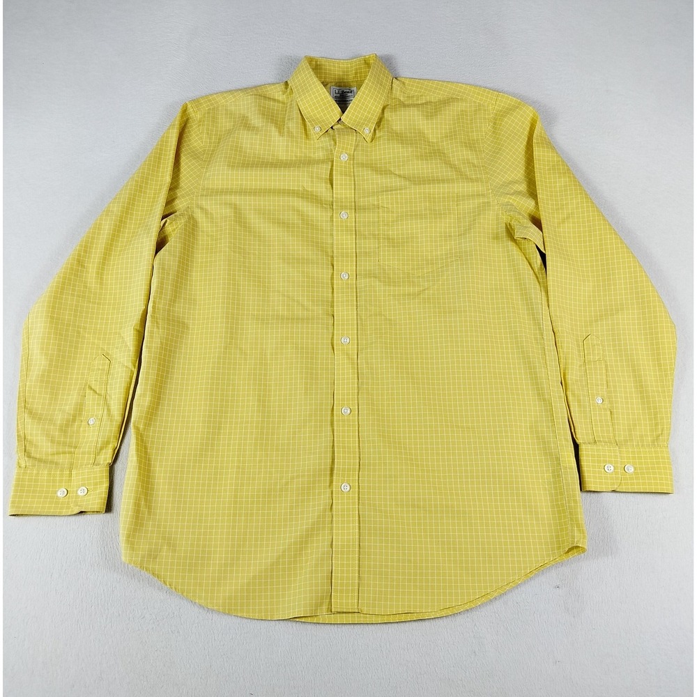 LL Bean Shirt Mens Medium Yellow Plaid Traditional Fit Button Down Cotton